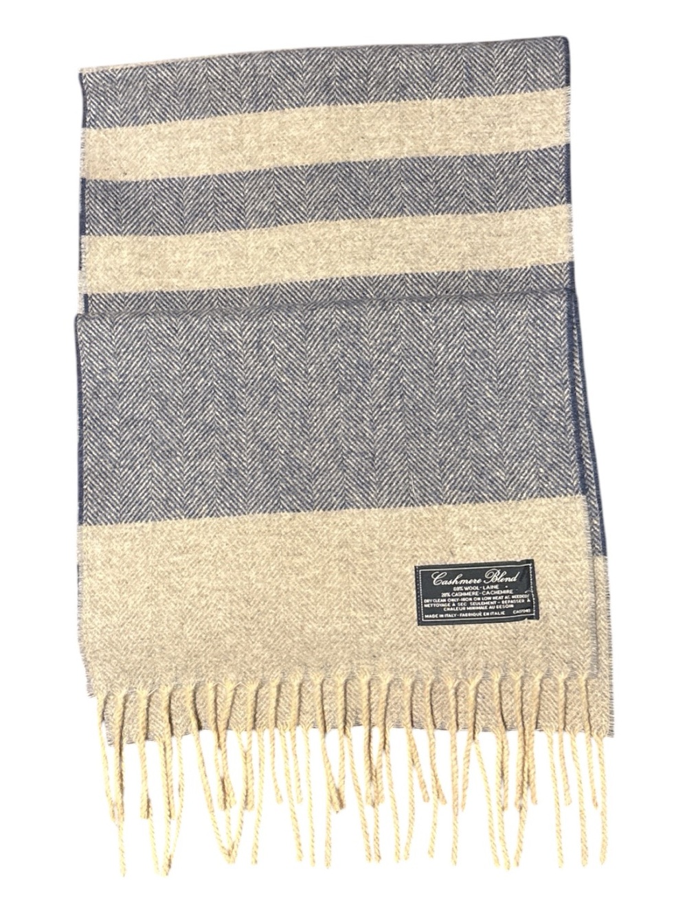 Men's Fringe Scarf in Beige and Navy